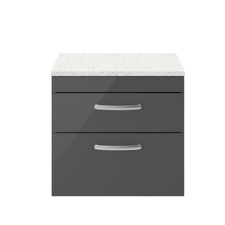 Nuie Athena Wall Hung 2 Drawer Vanity With Worktop (2 sizes, Gloss Grey) - Brand New Bathrooms