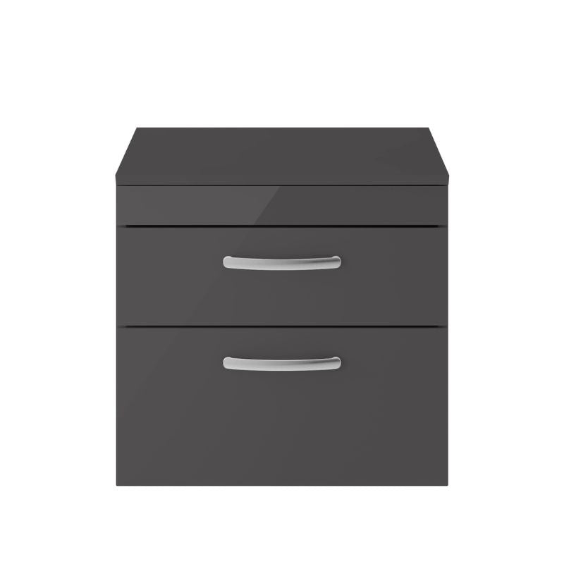 Nuie Athena Wall Hung 2 Drawer Vanity With Worktop (2 sizes, Gloss Grey) - Brand New Bathrooms