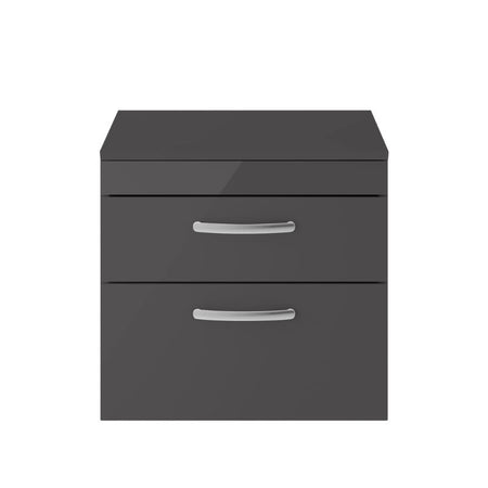 Nuie Athena Wall Hung 2 Drawer Vanity With Worktop (2 sizes, Gloss Grey) - Brand New Bathrooms