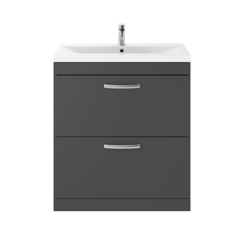 Nuie Athena 800mm Floor Standing 2 Drawer Vanity With Mid-Edge 1 Tap Hole Basin (1 size, Gloss Grey) - Brand New Bathrooms