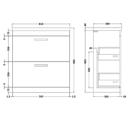Nuie Athena 800mm Floor Standing 2 Drawer Vanity With Mid-Edge 1 Tap Hole Basin (1 size, Gloss Grey) - Brand New Bathrooms