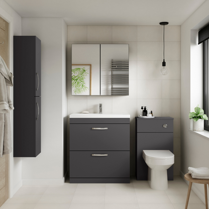 Nuie Athena 800mm Floor Standing 2 Drawer Vanity With Minimalist 1 Tap Hole Basin (1 size, Gloss Grey) - Brand New Bathrooms