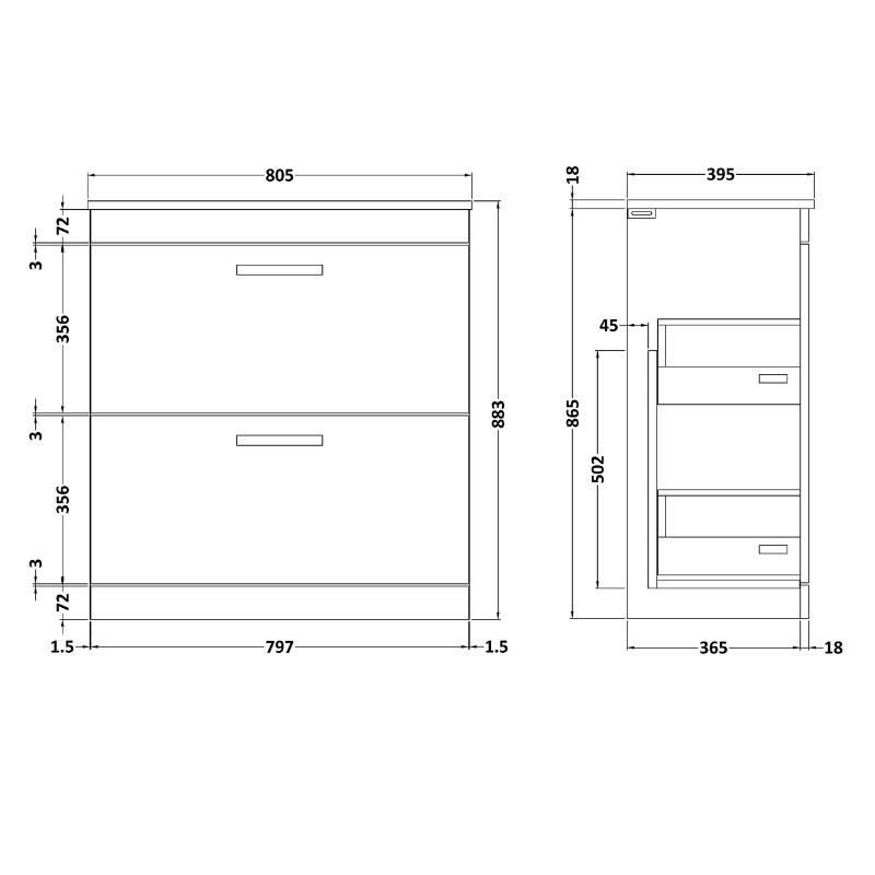 Nuie Athena 800mm Floor Standing 2 Drawer Vanity With Minimalist 1 Tap Hole Basin (1 size, Gloss Grey) - Brand New Bathrooms