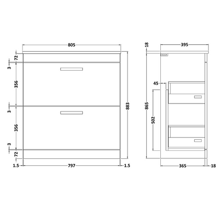 Nuie Athena 800mm Floor Standing 2 Drawer Vanity With Minimalist 1 Tap Hole Basin (1 size, Gloss Grey) - Brand New Bathrooms