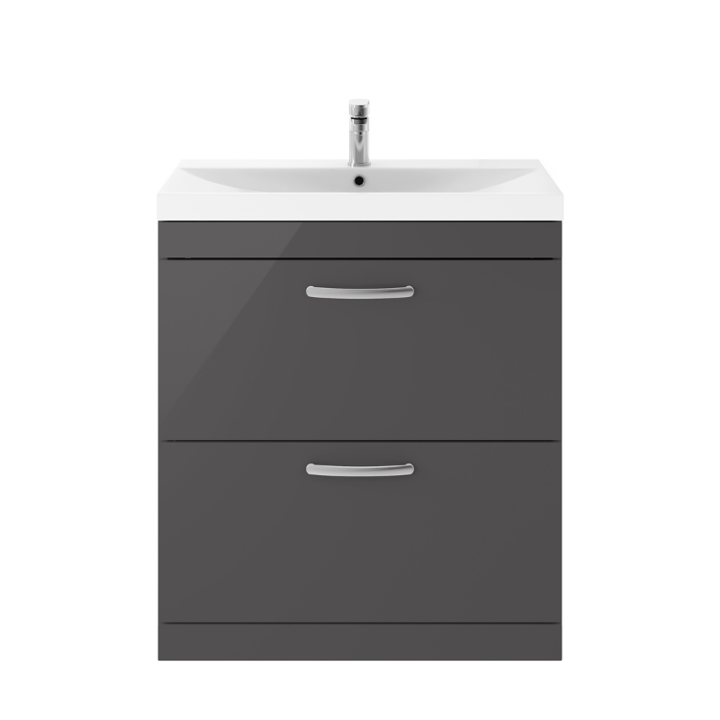 Nuie Athena 800mm Floor Standing 2 Drawer Vanity With Thin-Edge 1 Tap Hole Basin 3 (1 size, Gloss Grey) - Brand New Bathrooms