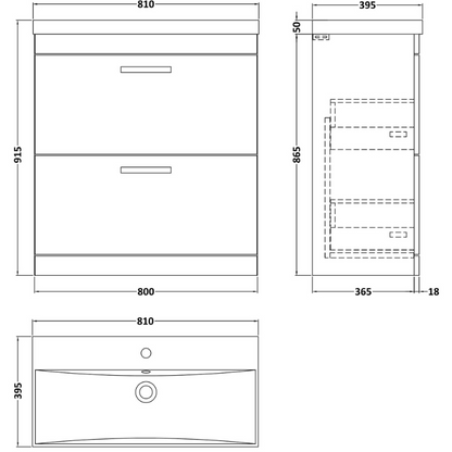 Nuie Athena 800mm Floor Standing 2 Drawer Vanity With Thin-Edge 1 Tap Hole Basin 3 (1 size, Gloss Grey) - Brand New Bathrooms