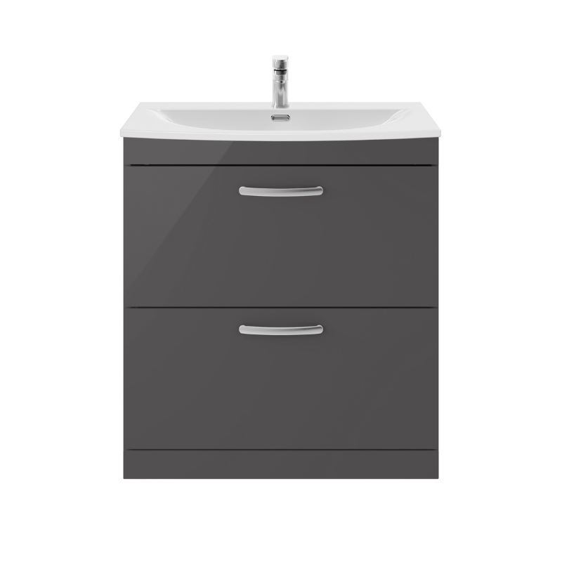 Nuie Athena 800mm Floor Standing 2 Drawer Vanity With Curved 1 Tap Hole Basin (1 size, Gloss Grey) - Brand New Bathrooms