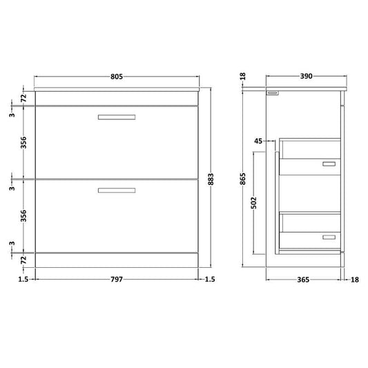 Nuie Athena Floor Standing 2 Drawer Vanity With Worktop (1 size, Gloss Grey) - Brand New Bathrooms