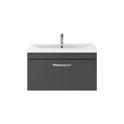 Nuie Athena 800mm Wall Hung Single Drawer Vanity With Mid-Edge 1 Tap Hole Basin (1 size, Gloss Grey) - Brand New Bathrooms