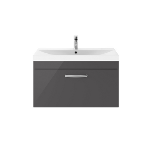 Nuie Athena 800mm Wall Hung Single Drawer Vanity With Thin-Edge 1 Tap Hole Basin (1 size, Gloss Grey) - Brand New Bathrooms