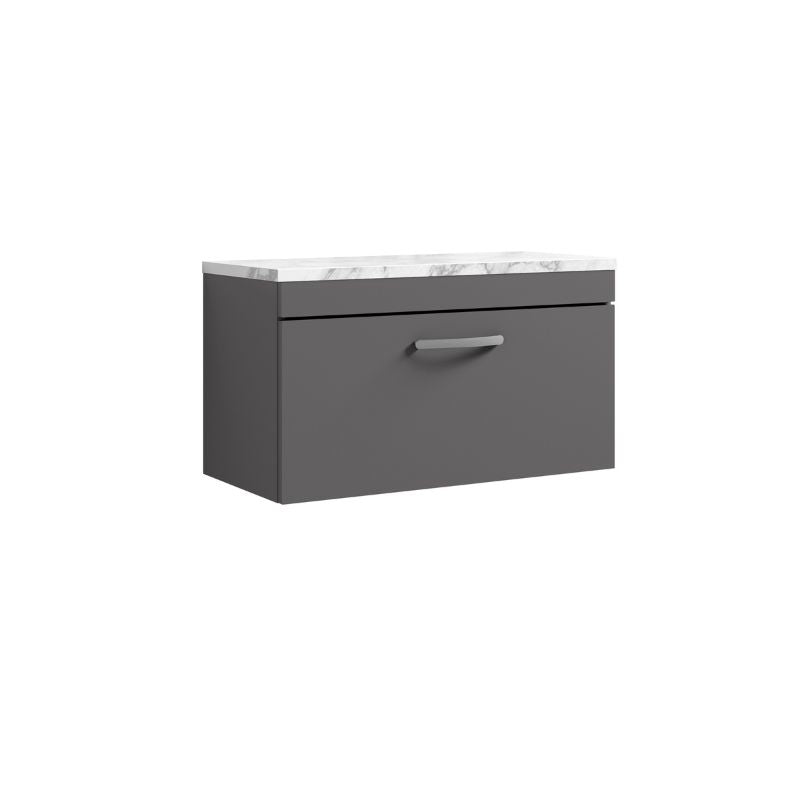 Nuie Athena Wall Hung Single Drawer Unit & Laminate Worktop (2 size, Gloss Grey) - Brand New Bathrooms