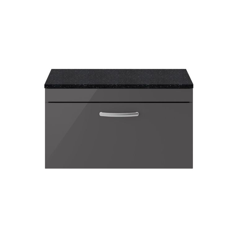 Nuie Athena Wall Hung Single Drawer Vanity With Worktop (2 size, Gloss Grey) - Brand New Bathrooms