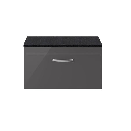 Nuie Athena Wall Hung Single Drawer Vanity With Worktop (2 size, Gloss Grey) - Brand New Bathrooms