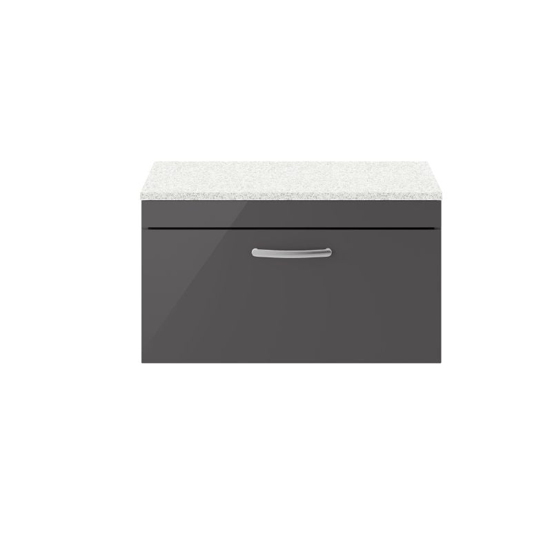 Nuie Athena Wall Hung Single Drawer Vanity With Worktop (2 size, Gloss Grey) - Brand New Bathrooms