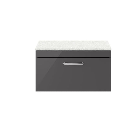 Nuie Athena Wall Hung Single Drawer Vanity With Worktop (2 size, Gloss Grey) - Brand New Bathrooms