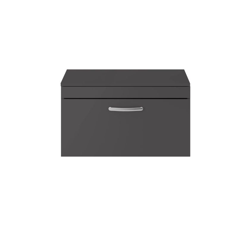 Nuie Athena Wall Hung Single Drawer Vanity With Worktop (2 size, Gloss Grey) - Brand New Bathrooms