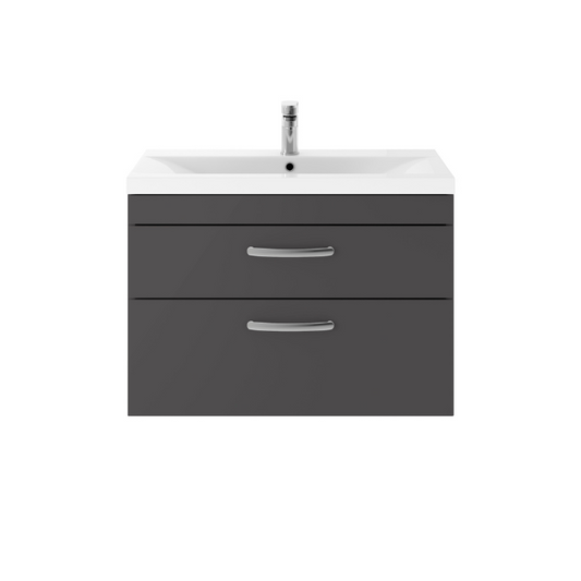 Nuie Athena 800mm Wall Hung 2 Drawer Vanity With Mid-Edge 1 Tap Hole Basin (1 size, Gloss Grey) - Brand New Bathrooms