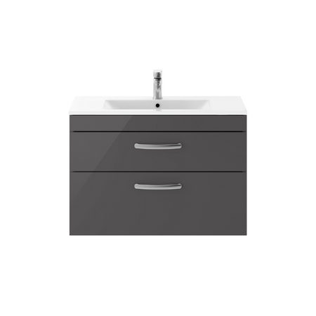 Nuie Athena 800mm Wall Hung 2 Drawer Vanity With Minimalist 1 Tap Hole Basin (1 size, Gloss Grey) - Brand New Bathrooms