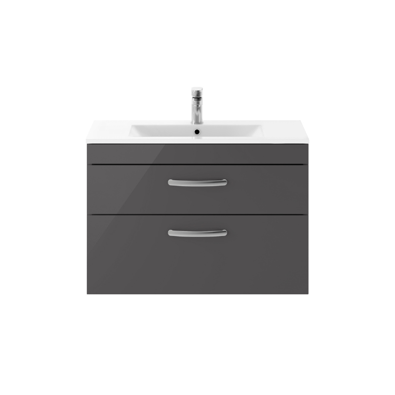 Nuie Athena 800mm Wall Hung 2 Drawer Vanity With Minimalist 1 Tap Hole Basin (1 size, Gloss Grey) - Brand New Bathrooms