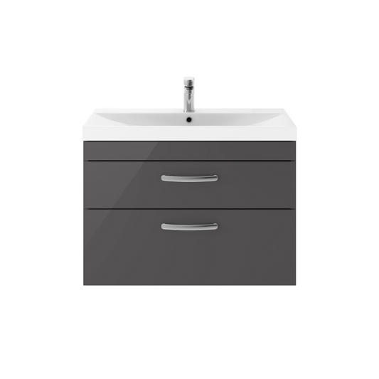 Nuie Athena 800mm Wall Hung 2 Drawer Vanity With Thin-Edge 1 Tap Hole Basin (1 size, Gloss Grey) - Brand New Bathrooms