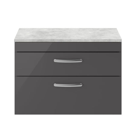 Nuie Athena Wall Hung 2 Drawer Vanity With Grey Worktop (1 size, Gloss Grey) - Brand New Bathrooms