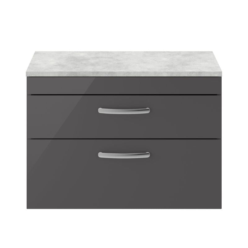 Nuie Athena Wall Hung 2 Drawer Vanity With Grey Worktop (1 size, Gloss Grey) - Brand New Bathrooms