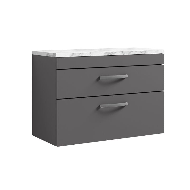 Nuie Athena Wall Hung 2-Drawer Unit & Laminate Worktop (1 size, Gloss Grey) - Brand New Bathrooms