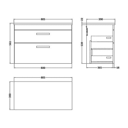 Nuie Athena Wall Hung 2-Drawer Unit & Laminate Worktop (1 size, Gloss Grey) - Brand New Bathrooms