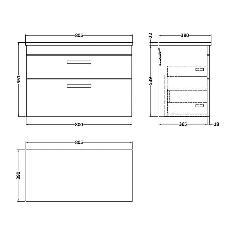 Nuie Athena Wall Hung 2-Drawer Unit & Laminate Worktop (1 size, Gloss Grey) - Brand New Bathrooms