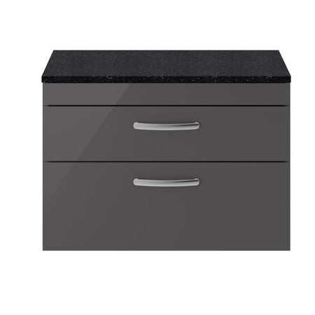 Nuie Athena Wall Hung 2 Drawer Vanity With Worktop (2 size, Gloss Grey) - Brand New Bathrooms