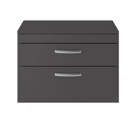 Nuie Athena Wall Hung 2 Drawer Vanity With Worktop (2 size, Gloss Grey) - Brand New Bathrooms