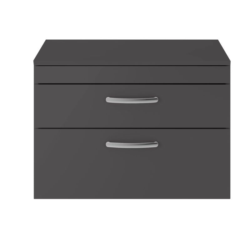 Nuie Athena Wall Hung 2 Drawer Vanity With Worktop (2 size, Gloss Grey) - Brand New Bathrooms