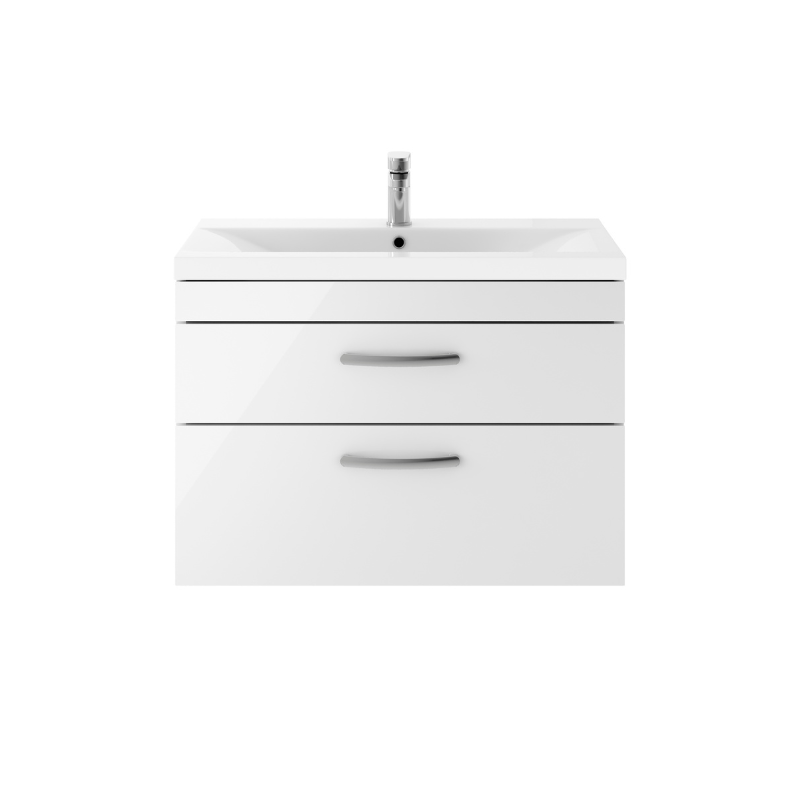 Nuie Athena 800mm Wall Hung 2 Drawer Vanity With Mid-Edge 1 Tap Hole Basin (1 size, 3 colours) - Brand New Bathrooms
