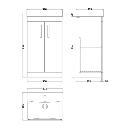 Nuie Athena Floor Standing 2 Door Vanity With Thin-Edge 1 Tap Hole Basin (1 size, 3 colours) - Brand New Bathrooms