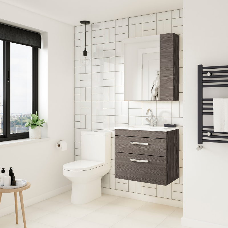 Nuie Athena 600mm Wall Hung 2 Drawer Vanity With Minimalist 1 Tap Hole Basin (1 size, 3 colours) - Brand New Bathrooms