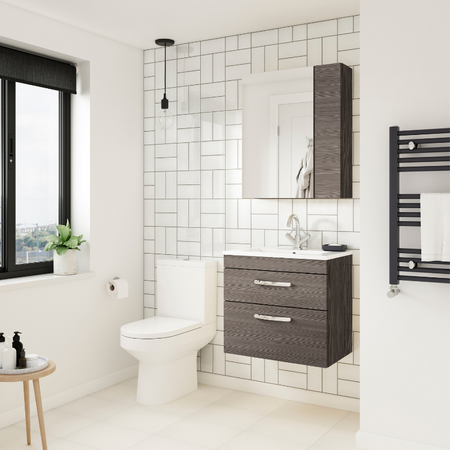 Nuie Athena 800mm Wall Hung 2 Drawer Vanity With Mid-Edge 1 Tap Hole Basin (1 size, 3 colours) - Brand New Bathrooms