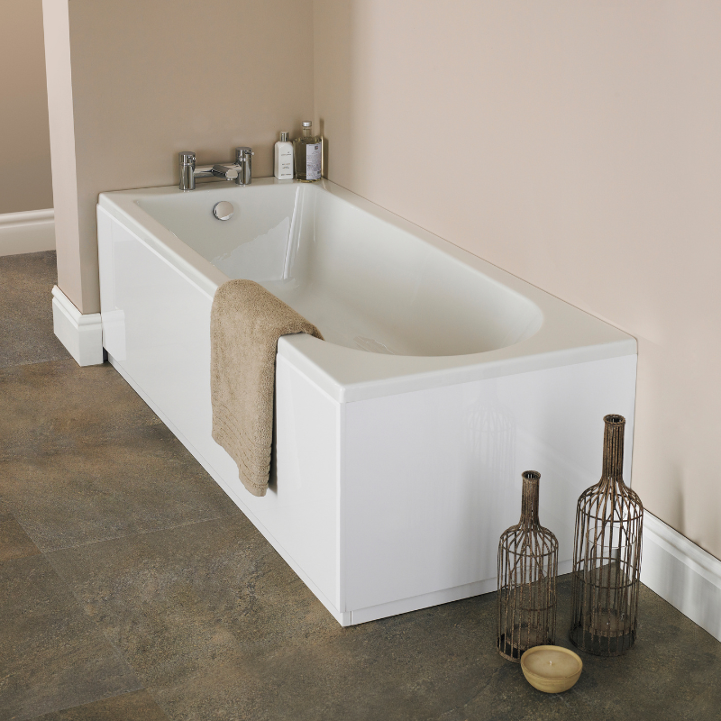 Nuie Barmby Eternalite Round Single Ended Straight Shower Bath (3 sizes, White) - Brand New Bathrooms