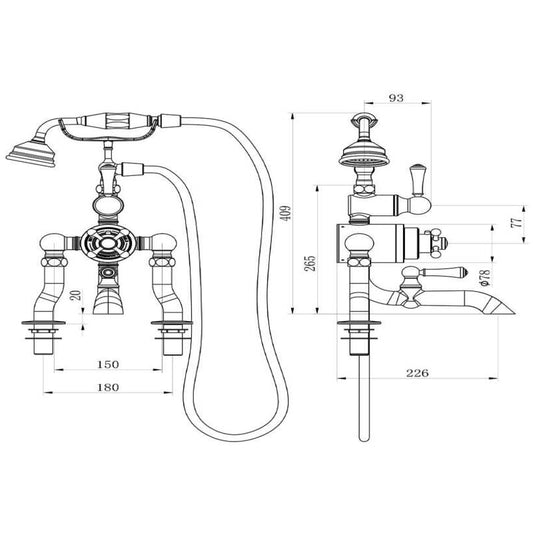 Arroll Chrome Bath Shower Mixer Taps with Ceramic Lever Handles + Shower Kit (1 size, Chrome) - Brand New Bathrooms