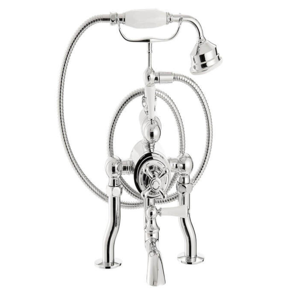 Arroll Freestanding Bath & Shower Mixer Taps with Ceramic Lever Handles and Shower Kit (1 size, Chrome)