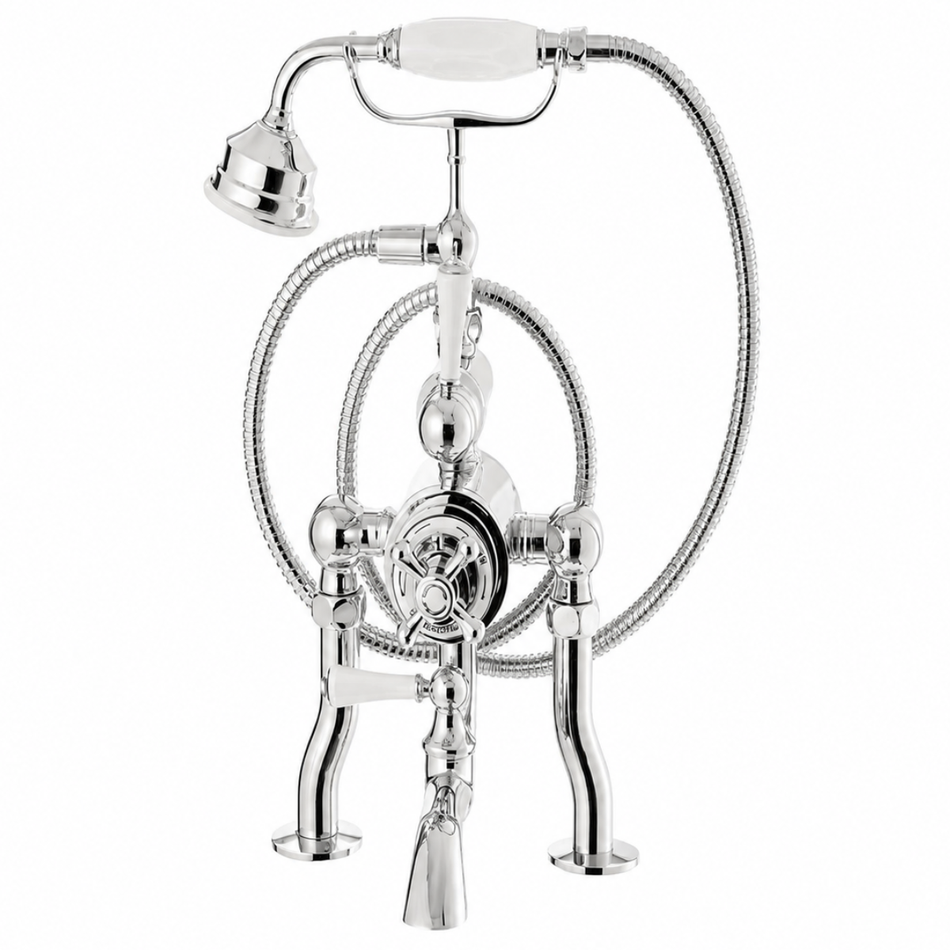 Arroll Freestanding Bath & Shower Mixer Taps with Ceramic Lever Handles and Shower Kit (1 size, Chrome)