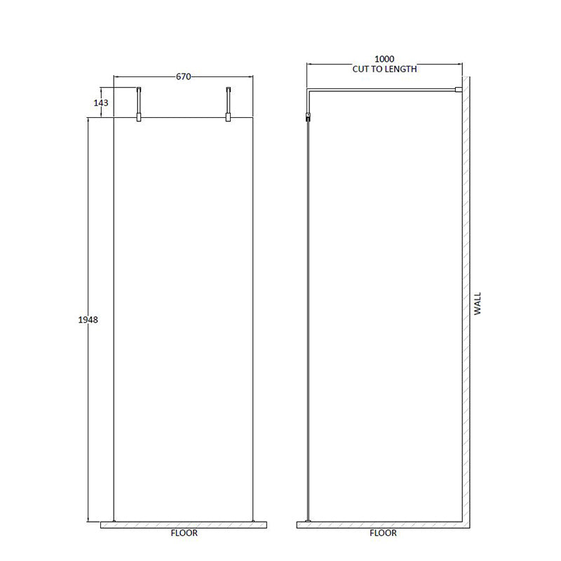 Nuie Wetroom Screen With Arms and Feet (Brushed Brass, 3 sizes) - Brandnew Bathroom