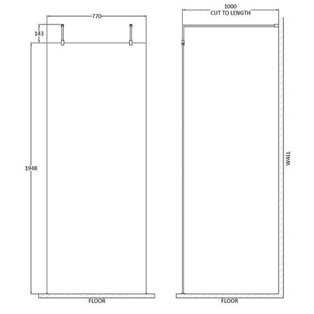 Nuie Wetroom Screen With Arms and Feet (Brushed Brass, 3 sizes) - Brandnew Bathroom