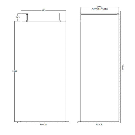 Nuie Wetroom Screen With Arms and Feet (Brushed Brass, 3 sizes) - Brandnew Bathroom