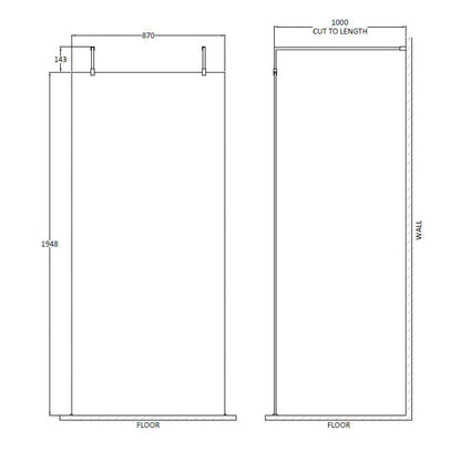 Nuie Wetroom Screen With Arms and Feet (Brushed Brass, 3 sizes) - Brandnew Bathroom