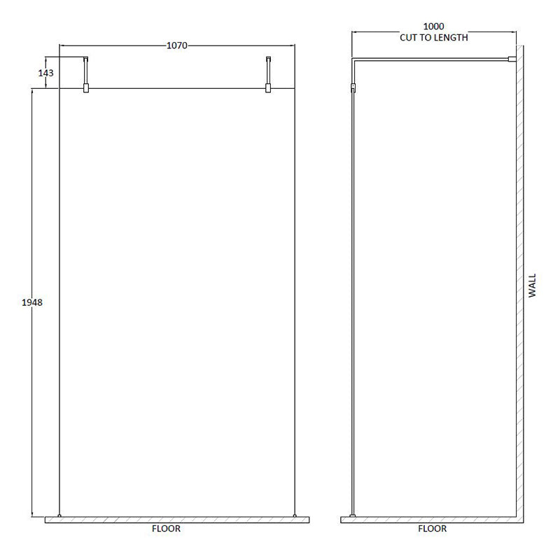 Nuie Wetroom Screen With Arms and Feet (Brushed Brass, 4 sizes) - Brandnew Bathroom