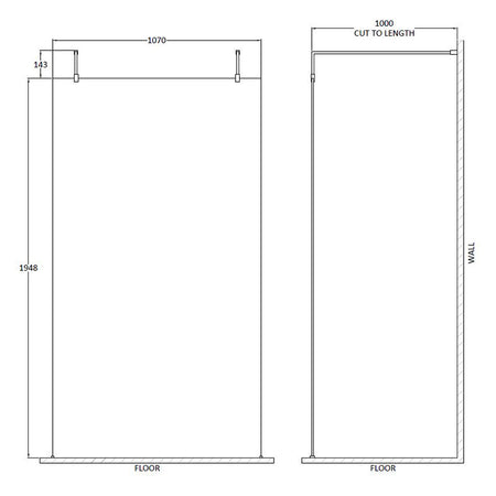 Nuie Wetroom Screen With Arms and Feet (Brushed Brass, 4 sizes) - Brandnew Bathroom