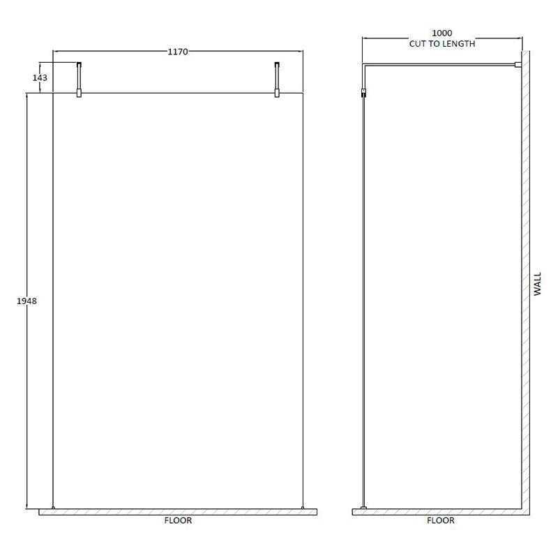 Nuie Wetroom Screen With Arms and Feet (Brushed Brass, 4 sizes) - Brandnew Bathroom