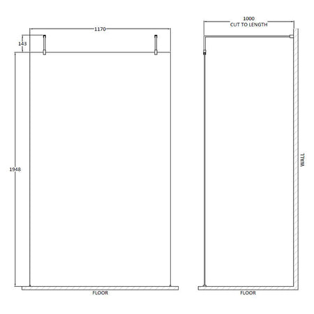Nuie Wetroom Screen With Arms and Feet (Brushed Brass, 4 sizes) - Brandnew Bathroom