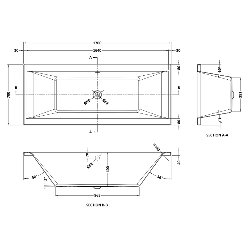 Nuie Asselby Eternalite Square Double Ended Straight Shower Bath (3 sizes, White) - Brand New Bathrooms