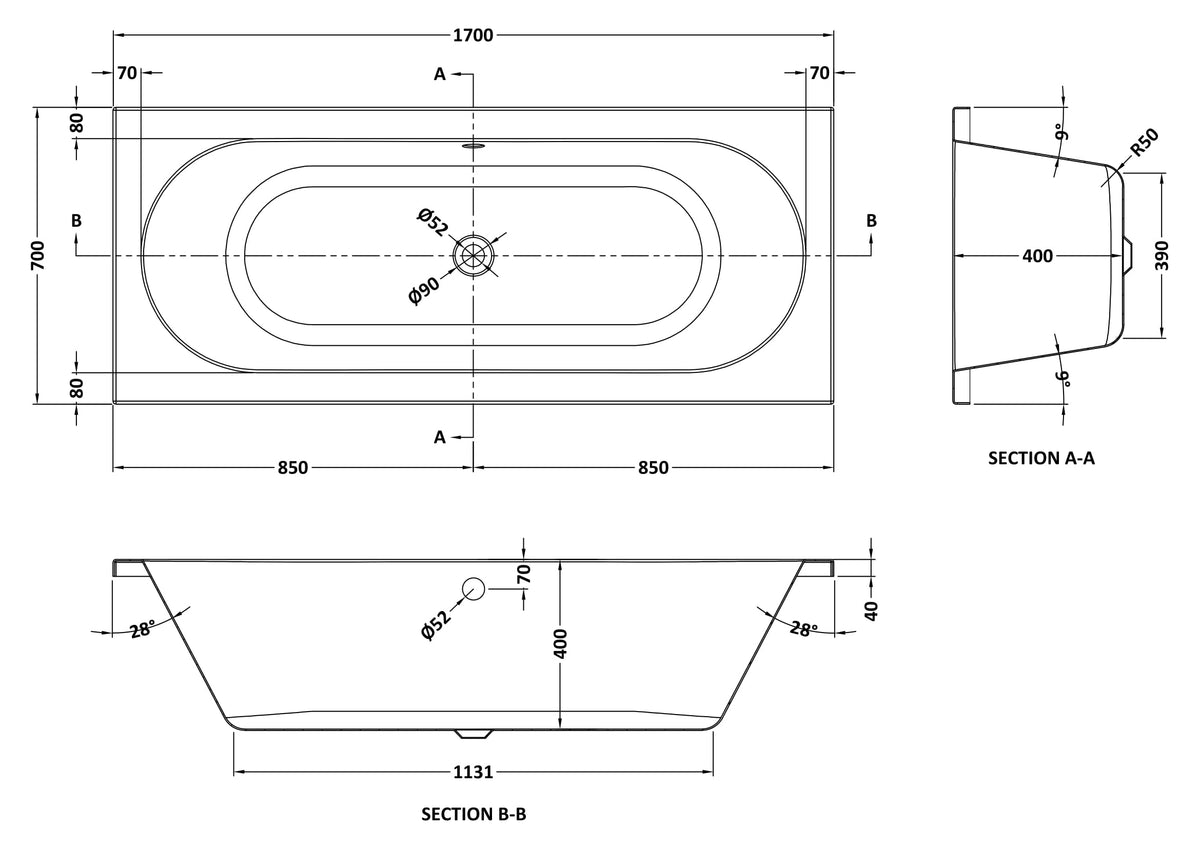 Brand New Bathrooms - Nuie Otley Eternalite Round Double Ended Straight Shower Batha (1 size, White)